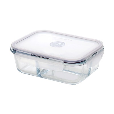 茶花分隔饭盒微波炉玻璃密封创意保鲜盒分格餐盘可加热学生便当盒s346