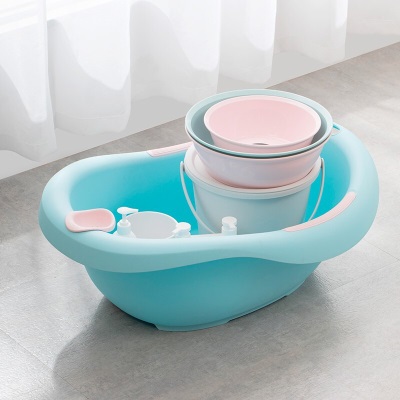 茶花儿童浴盆塑料婴儿洗澡盆小孩可坐可躺宝宝大号防滑洗澡架用品s346