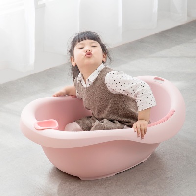 茶花儿童浴盆塑料婴儿洗澡盆小孩可坐可躺宝宝大号防滑洗澡架用品s346