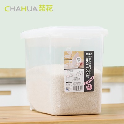 茶花米桶储米箱面粉桶配量杯带底滑轮s346