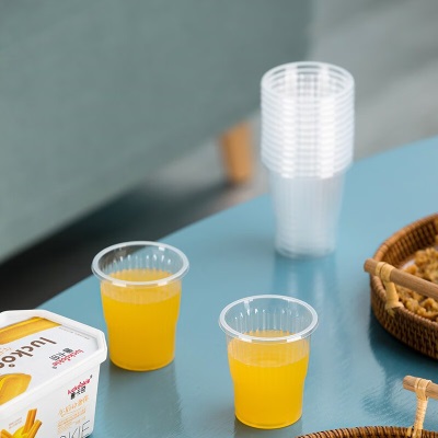 茶花航空杯一次性杯子加厚塑料杯pp透明塑料杯子家用一次性塑杯s346
