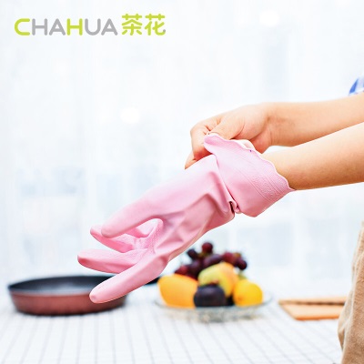 茶花 乳胶洗碗手套防水橡胶洗碗胶手套清洁厨房洗衣耐用手套颜色随机 M码s346