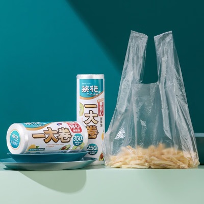 【新品】茶花保鲜袋背心式加厚手提式食品袋分装袋家用一大卷一次性塑料袋s346