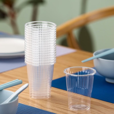 茶花航空杯一次性杯子加厚塑料杯pp透明塑料杯子家用一次性塑杯s346