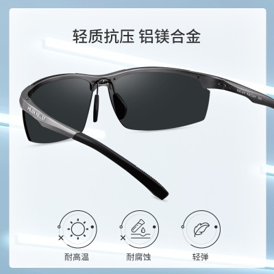 海伦凯勒太阳镜男款新款时尚运动偏光墨镜男铝镁半框太阳眼镜H2262s348