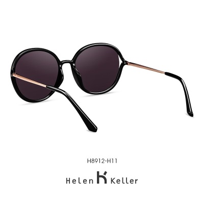 海伦凯勒眼镜感光变色偏光眼镜新款时髦圆框变色大框开车偏光墨镜H8912s348