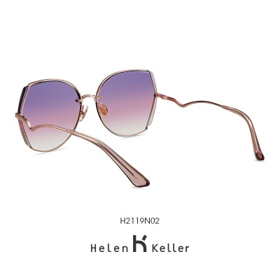 海伦凯勒太阳镜女圆脸眼镜多边框时尚优雅墨镜防紫外线女墨镜H2119s348