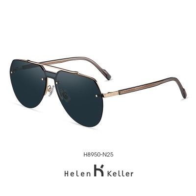 海伦凯勒新款墨镜时尚双梁金属无框太阳眼镜韩版潮流变色墨镜男H8950s348