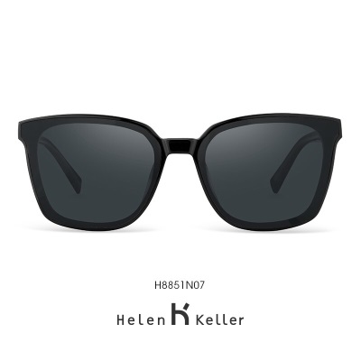 Helen Keller 海伦凯勒太阳镜新款休闲生活家系列男款太阳镜H8851 全色深灰+曜石黑框N07s348