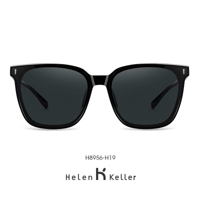 海伦凯勒眼镜韩版个性太阳镜方框潮男时尚大框开车偏光墨镜H8956 H8956H19-1亮黑框+深灰色s348