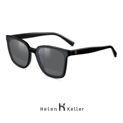 Helen Keller 海伦凯勒太阳镜新款休闲生活家系列男款太阳镜H8851 全色深灰+曜石黑框N07s348