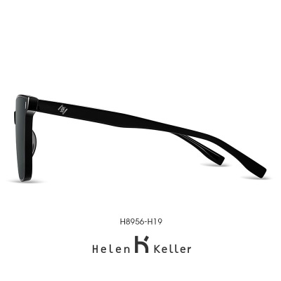 海伦凯勒眼镜韩版个性太阳镜方框潮男时尚大框开车偏光墨镜H8956 H8956H19-1亮黑框+深灰色s348