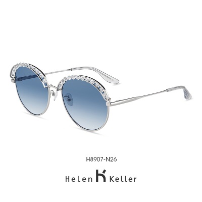 海伦凯勒眼镜新款圆形金属眉框太阳眼镜女果冻色水晶镜框网红款墨镜H8907