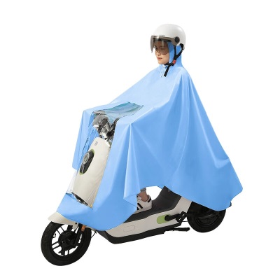 天堂加大加宽雨披雨衣电动车摩托车骑行长款全身防水面罩雨披女 天际蓝-无镜罩款-双帽檐设计s353