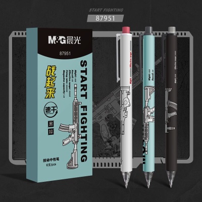 晨光（M&G） 战起来系列 速干中性笔0.5mm学生用刷题笔记简约时尚签字笔卡通走珠笔 护套款按动子弹头s358