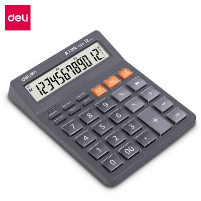 得力(deli)12位显示语音桌面计算器 金融财务计算器 透明大按键 学生/办公口算 办公用品s359