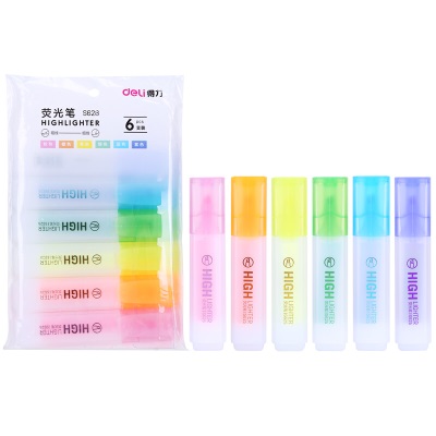 得力（deli）6色荧光笔 重点醒目标记笔 大容量水性彩色手帐用记号笔6支/袋s359