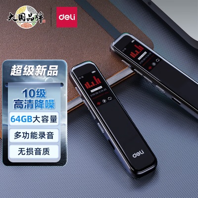 得力(deli)录音笔 64G内存 高清降噪 录音笔便携式 长时录音设备 学习培训 办公会议录音笔s359