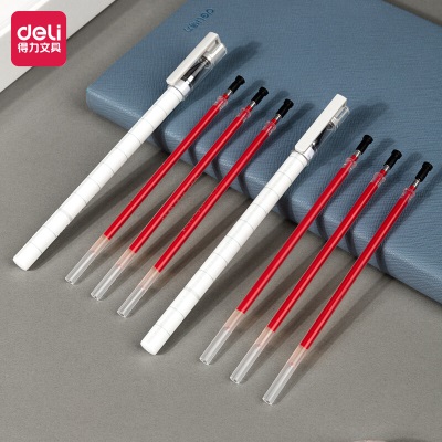得力(deli)0.5mm红色中性笔笔芯 水笔签字笔 子弹头替芯 34567/6600/Q7适用s359