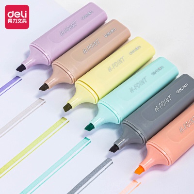 得力（deli）6色荧光笔 重点醒目标记笔 大容量水性彩色手帐用记号笔6支/袋s359