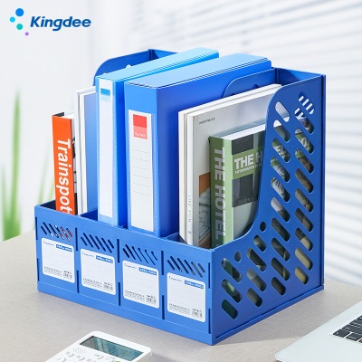 金蝶（kingdee）三联镂空桌面文件框 办公室桌面多层资料架子 三栏稳固文件架文件栏 蓝色5个s360