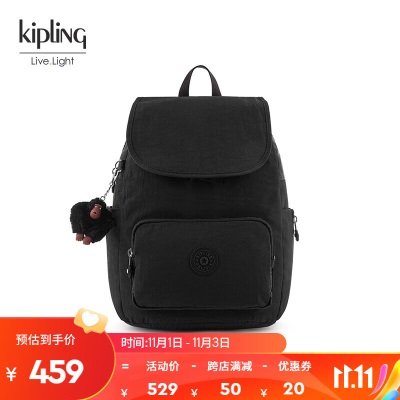 Kipling男女款轻便帆布新款时尚学生书包双肩背包CAYENNE S 黑色s366pc
