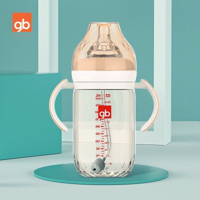 好孩子（gb）PPSU婴儿奶瓶宽口径奶瓶带手柄吸管铂金系列300ml藕粉s372p