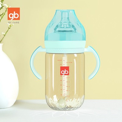 好孩子（gb）PPSU婴儿奶瓶宽口径奶瓶带手柄吸管铂金系列300ml孔雀蓝s372p