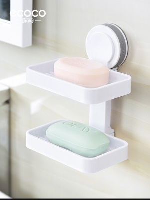 肥皂盒吸盘壁挂式沥水北欧香皂托创意免打孔免钉卫生间双层置物架s375g