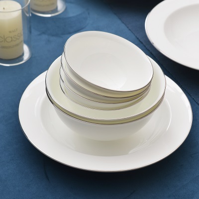 华光陶瓷骨瓷碗碟餐具套装家用碗盘组合套装简约轻奢 白金线s377p