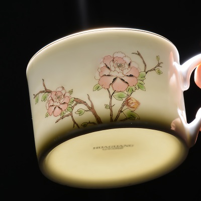 华光陶瓷 骨瓷咖啡杯碟套装 牛奶咖啡杯 一杯一碟 时尚中式 锦色s377p