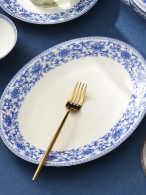 华光陶瓷 骨瓷餐具套装 碗碟套装 家用 釉中彩中式 青花欲语s377p
