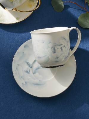 华光陶瓷茶杯盖杯泡茶杯新中式会客茶杯碟陶瓷杯喝水杯子富贵花开s377p