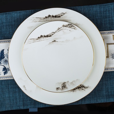 中式网红水墨餐盘餐具套装饭碗沙拉陶瓷家用汤碗碟面碗单个菜盘子s380