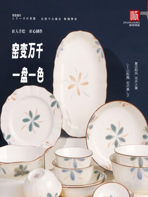 碗碟套装碗筷碗盘餐具套装家用碗具盘子轻奢日式陶瓷高级感简约s379