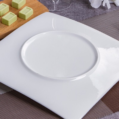 景德镇骨瓷餐具纯白陶瓷方盘菜盘碟子海派牛排盘创意西餐盘子套装s380