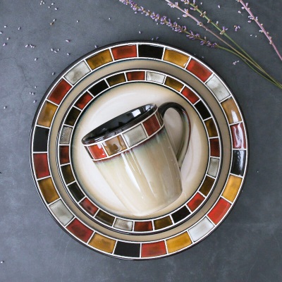 玉泉18头碗碟套装家用欧式复古浮雕陶瓷餐具菜盘饭碗创意碗盘乔迁送礼s378