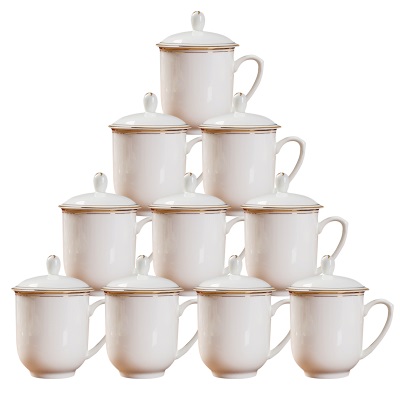 景德镇茶杯陶瓷带盖会议茶杯办公室骨瓷水杯10只套装免费定制LOGOs380