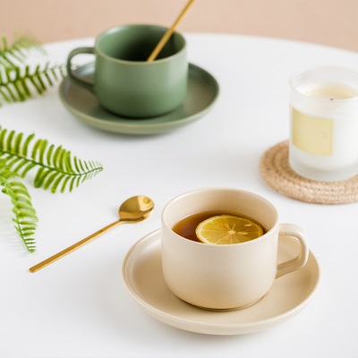 北欧哑光家用咖啡杯带碟勺早餐马克杯子精致陶瓷杯下午茶水杯套装s380