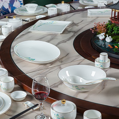 新中式国风山水餐盘餐具套装饭碗陶瓷家用汤碗碟勺面碗单个菜盘子s380