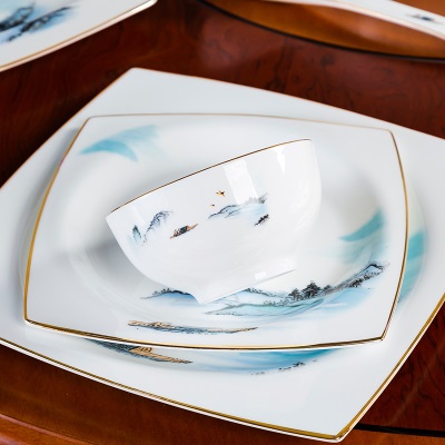 景德镇餐具新中式骨质瓷餐具碗盘组合碗筷陶瓷中国风碗碟套装家用s380