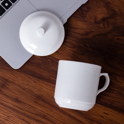 办公室会议茶杯家用水杯景德镇陶瓷杯骨瓷杯中式纯色带盖带柄定制s380