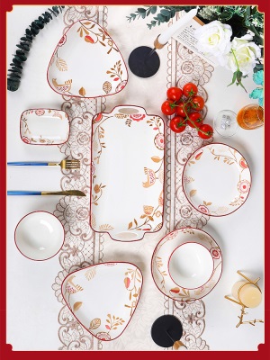 顺祥陶瓷喜庆好看的餐具套装创意家用报喜鸟碗碟套装单个汤碗s379