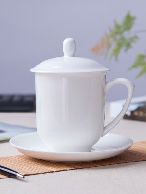 亚彩景德镇陶瓷茶杯带盖骨瓷水杯办公室会议杯子酒店公司定制LOGOs380