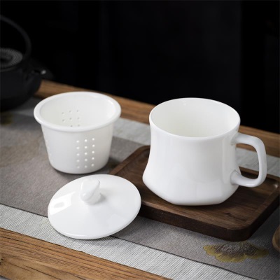 玉兔陶瓷杯三件套茶水分离泡茶杯家用办公室个人专用大容量 400mls380