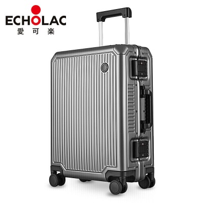 爱可乐（Echolac）铝镁合金行李箱20吋万向轮拉杆箱全金属旅行登机箱硬箱CTA148银色s386
