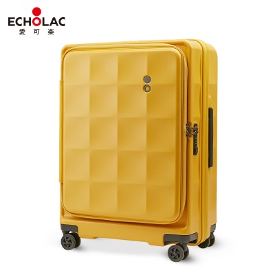 爱可乐（Echolac）前开盖大容量行李箱方格高端商务拉杆箱托运箱PC263FA黄色28吋s386