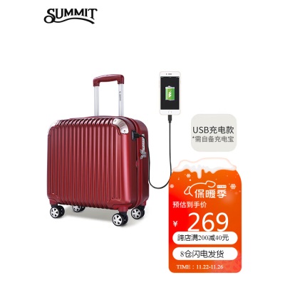 莎米特拉杆箱万向轮行李箱小型16英寸带USB接口轻便登机箱PC338TCU酒红s382