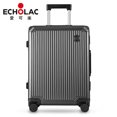 爱可乐（Echolac）铝镁合金旅行箱无极拉杆行李箱双密码锁金属登机箱20吋CTA148深灰s386