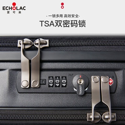 爱可乐（Echolac）前开盖拉杆箱旅行箱双TSA密码箱商务登机箱行李箱CPT183黑色17吋s386